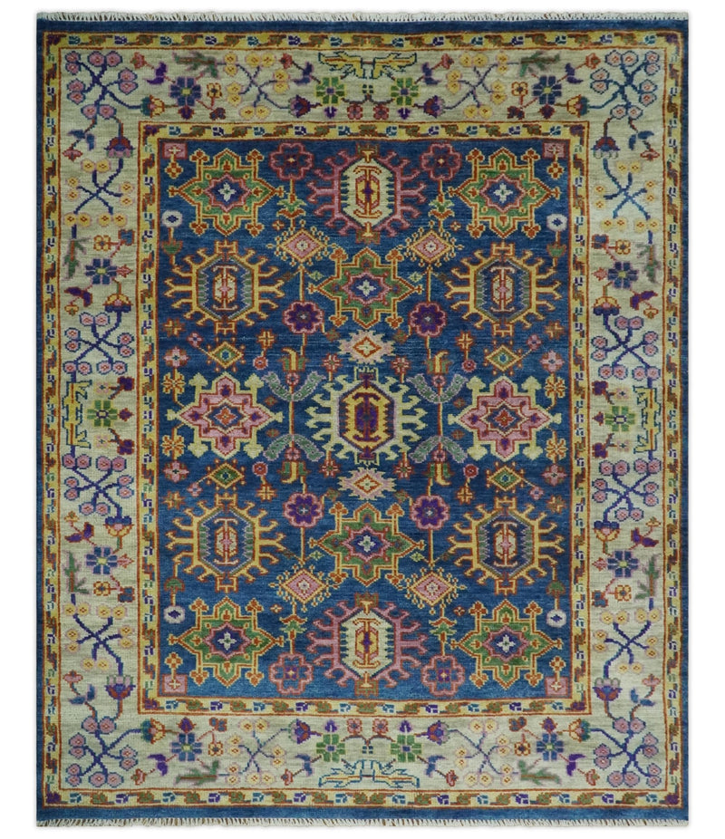 Blue and Beige Traditional Turkish Design Wool Hand Knotted Multi Sizes Area Rug - The Rug Decor