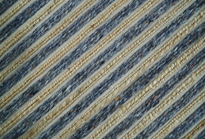 Blue and Brown Stripes Hand Woven 5x8, 6x9, 8x10 and 9x12 Natural Wool and Jute Area Rug | UL71 - The Rug Decor