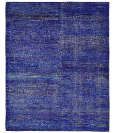 Blue and Charcoal Modern Abstract Hand knotted 8x10 Art Silk Area Rug - The Rug Decor