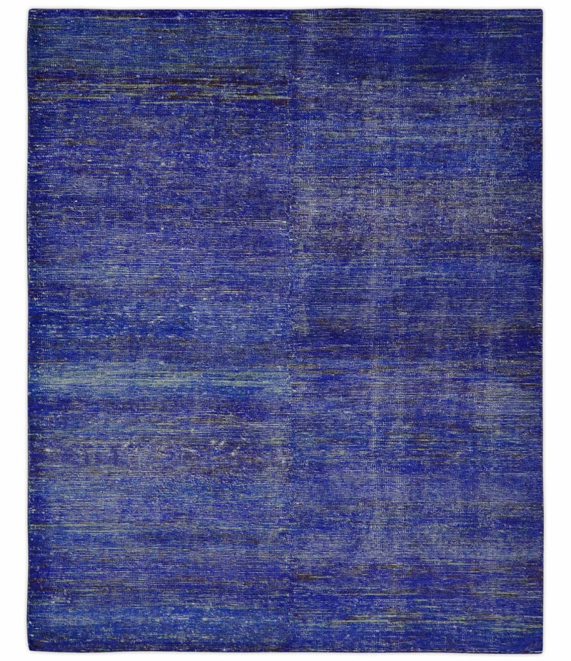 Blue and Charcoal Modern Abstract Hand knotted 8x10 Art Silk Area Rug - The Rug Decor