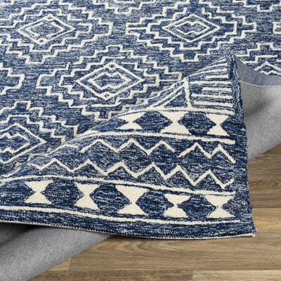 Blue and Ivory Geometrical Design Hand Tufted Wool Area Rug - The Rug Decor