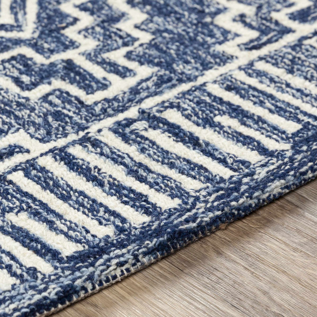 Blue and Ivory Geometrical Design Hand Tufted Wool Area Rug - The Rug Decor