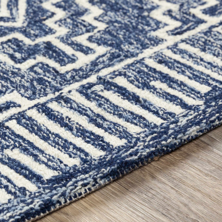 Blue and Ivory Geometrical Design Hand Tufted Wool Area Rug - The Rug Decor