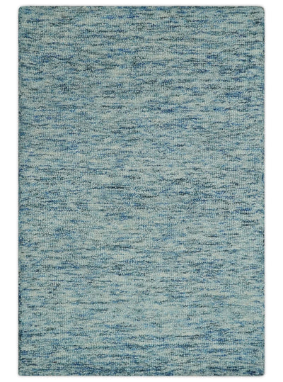 Blue and Ivory Shaded Solid Wool Hand Woven 2x3, 3x5, 5x8, 6x9, 8x10 and 9x12 Layering Area Rug | UL64 - The Rug Decor