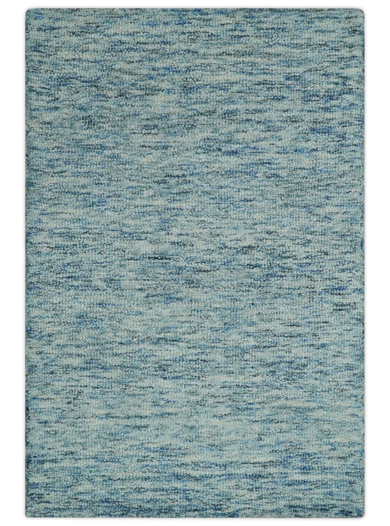 Blue and Ivory Shaded Solid Wool Hand Woven 2x3, 3x5, 5x8, 6x9, 8x10 and 9x12 Layering Area Rug | UL64 - The Rug Decor