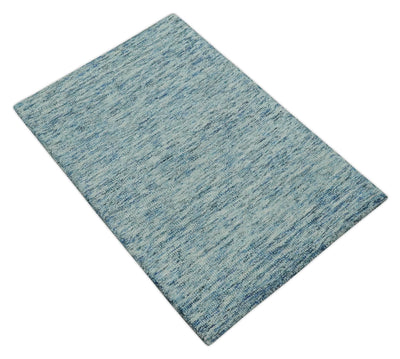 Blue and Ivory Shaded Solid Wool Hand Woven 2x3, 3x5, 5x8, 6x9, 8x10 and 9x12 Layering Area Rug | UL64 - The Rug Decor