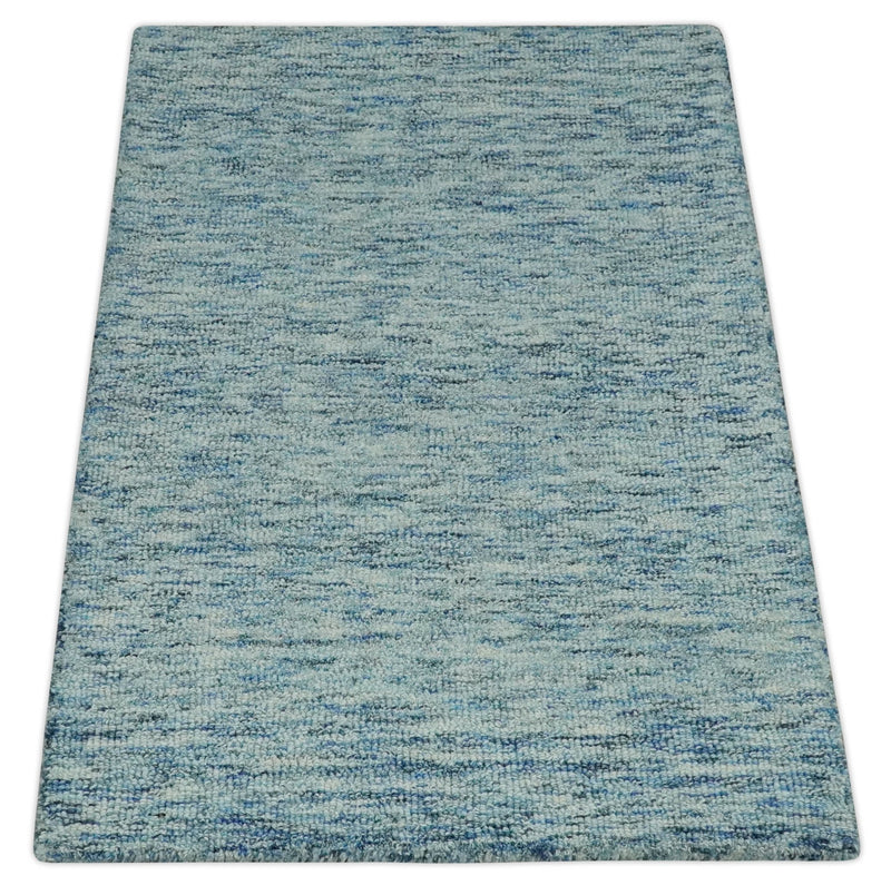 Blue and Ivory Shaded Solid Wool Hand Woven 2x3, 3x5, 5x8, 6x9, 8x10 and 9x12 Layering Area Rug | UL64 - The Rug Decor