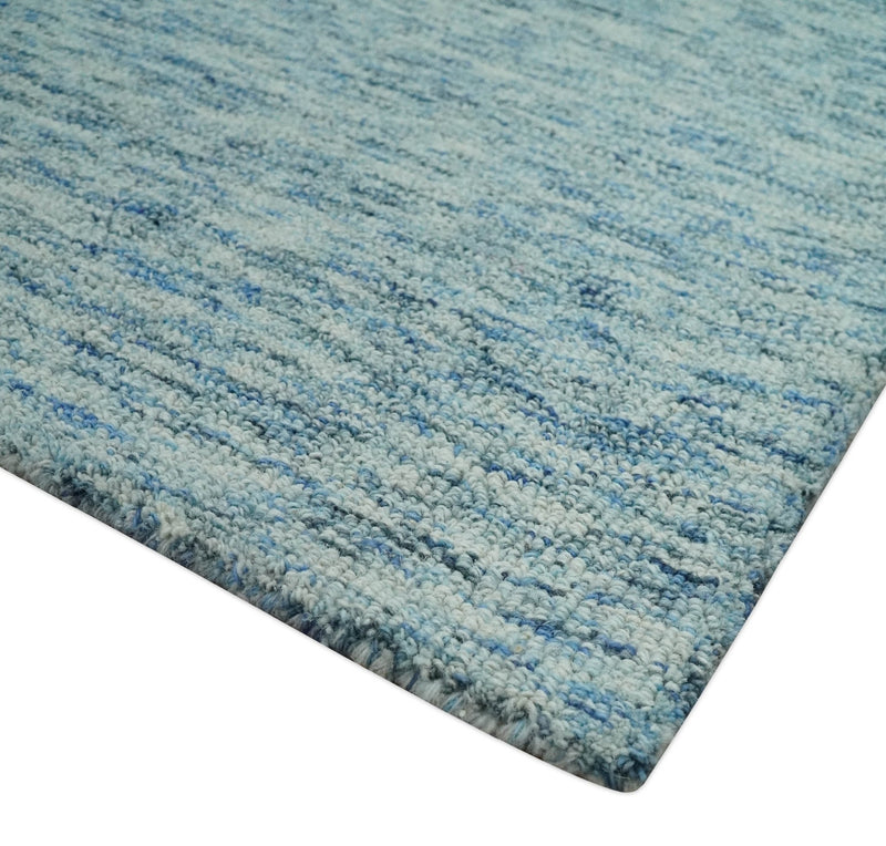 Blue and Ivory Shaded Solid Wool Hand Woven 2x3, 3x5, 5x8, 6x9, 8x10 and 9x12 Layering Area Rug | UL64 - The Rug Decor