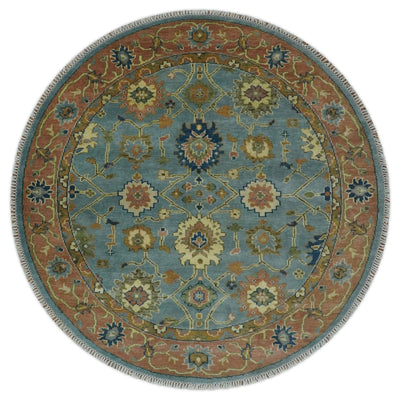 Blue and Rust Antique Traditional Oushak Area Rug - The Rug Decor