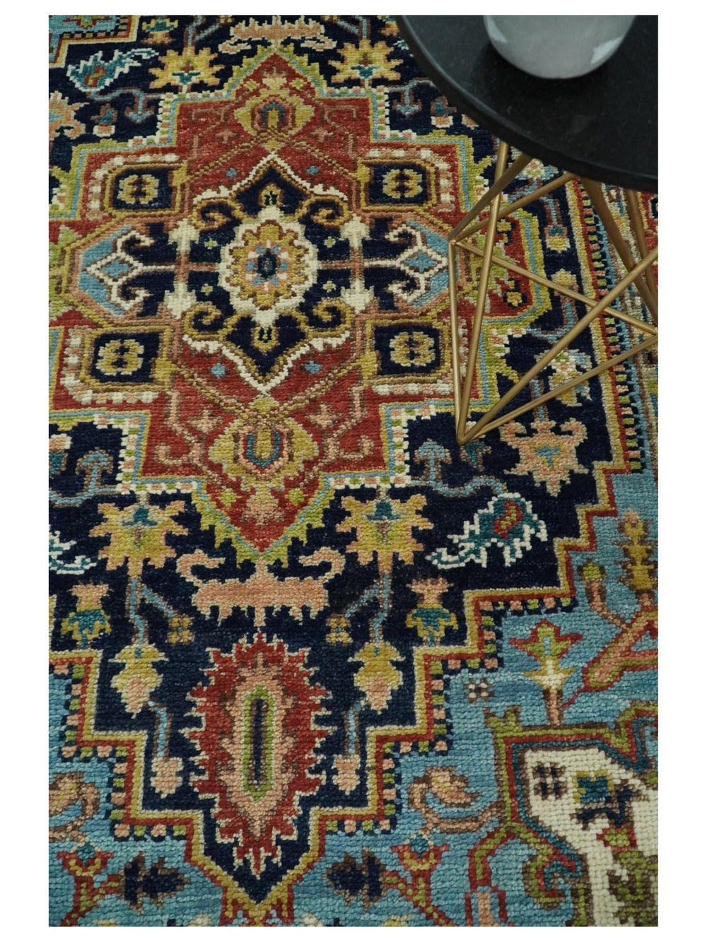 Blue and Rust Hand Knotted 8x10, 9x12, 10x14 and 12x15 Wool Antique Area Rug - The Rug Decor