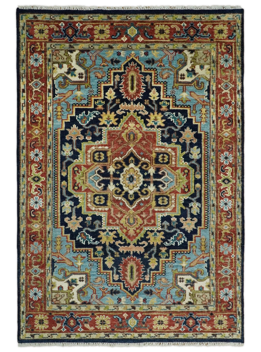 Blue and Rust Hand Knotted 8x10, 9x12, 10x14 and 12x15 Wool Antique Area Rug - The Rug Decor