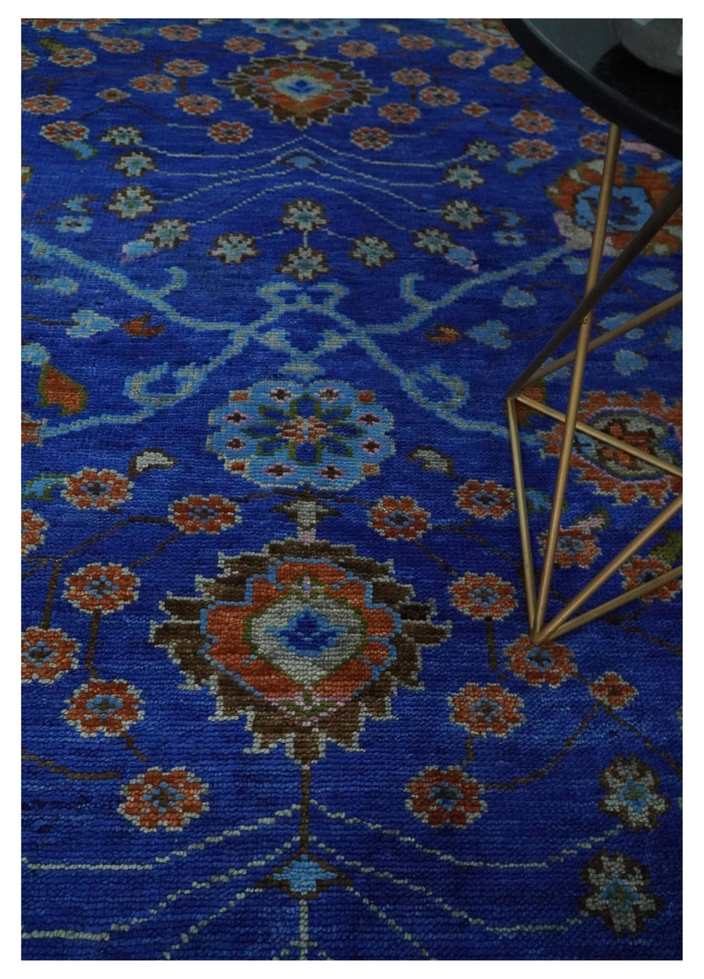 Blue and Rust Hand Knotted Traditional Floral Oushak 8.9x12.1 Wool Area Rug - The Rug Decor