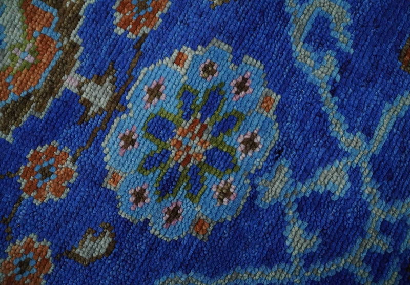 Blue and Rust Hand Knotted Traditional Floral Oushak 8.9x12.1 Wool Area Rug - The Rug Decor