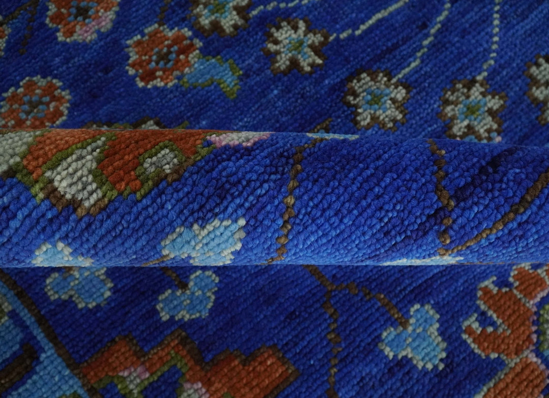 Blue and Rust Hand Knotted Traditional Floral Oushak Multi Size Wool Area Rug - The Rug Decor