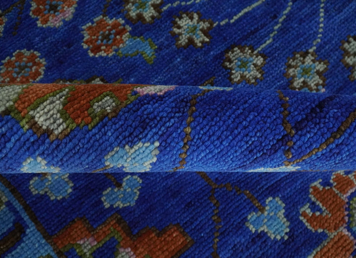 Blue and Rust Hand Knotted Traditional Floral Oushak Multi Size Wool Area Rug - The Rug Decor