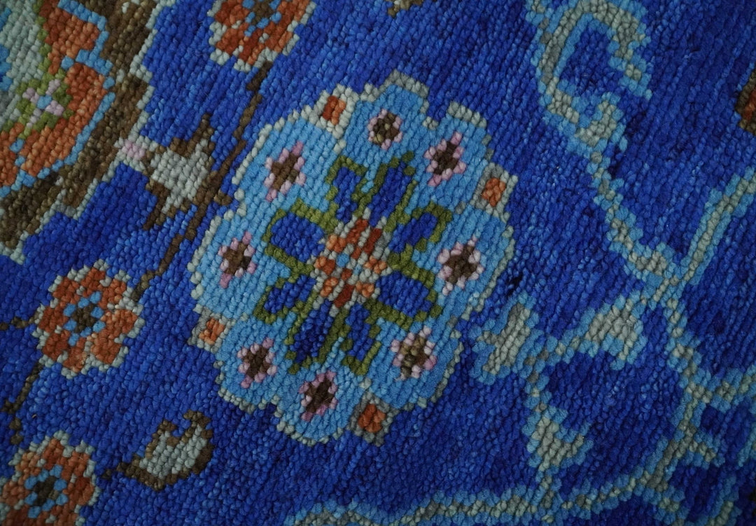 Blue and Rust Hand Knotted Traditional Floral Oushak Multi Size Wool Area Rug - The Rug Decor