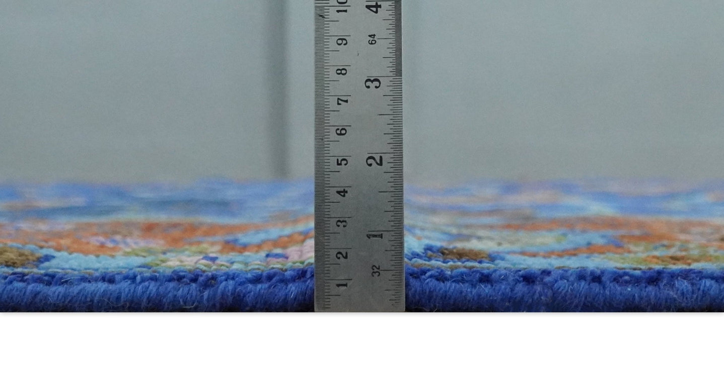 Blue and Rust Hand Knotted Traditional Floral Oushak Multi Size Wool Area Rug - The Rug Decor