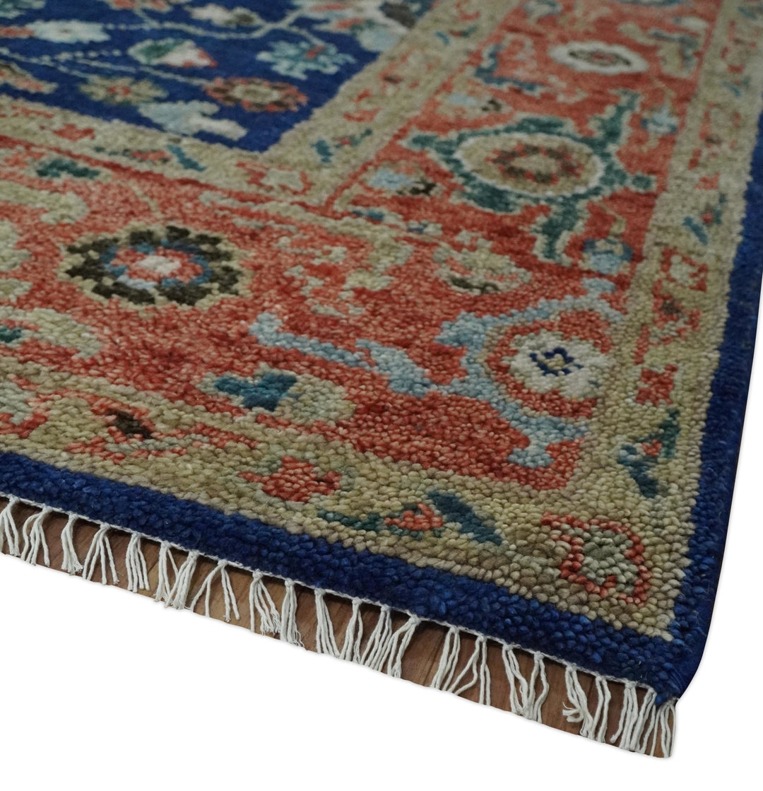 Blue and Rust Turkish Design Traditional Serapi 8X10 Hand Knotted Wool Area Rug - The Rug Decor