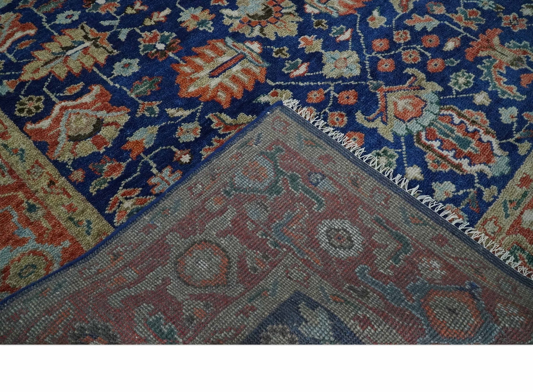 Blue and Rust Turkish Design Traditional Serapi 8X10 Hand Knotted Wool Area Rug - The Rug Decor
