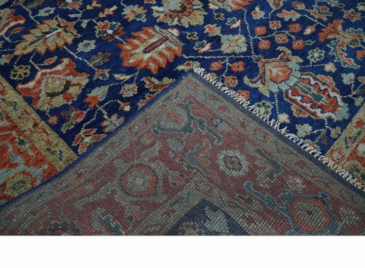 Blue and Rust Turkish Design Traditional Serapi 8X10 Hand Knotted Wool Area Rug - The Rug Decor