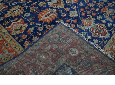 Blue and Rust Turkish Design Traditional Serapi Hand Knotted Wool Area Rug - The Rug Decor