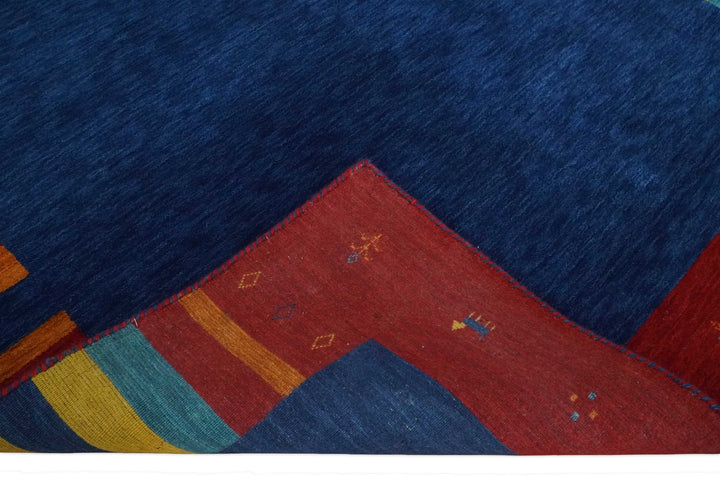 Blue and Rust with multicolor Striped Wool Hand Woven Southwestern Lori Gabbeh Rug| KNT19 - The Rug Decor