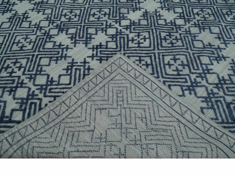 Blue and silver Hand carved Design Traditional Medallion Hand knotted 10x14 wool Area Rug - The Rug Decor