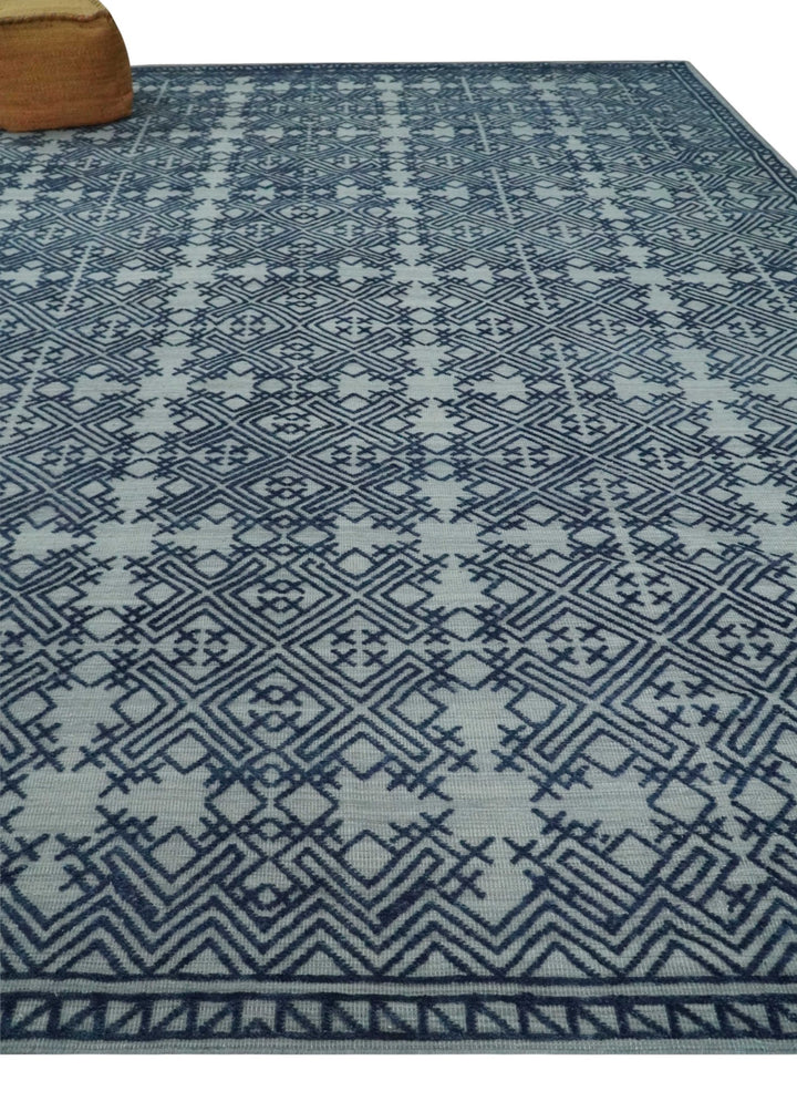 Blue and silver Hand carved Design Traditional Medallion Hand knotted 10x14 wool Area Rug - The Rug Decor