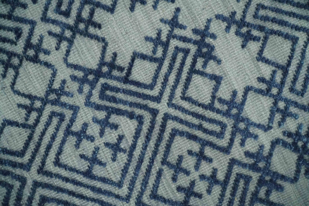 Blue and silver Hand carved Design Traditional Medallion Hand knotted 10x14 wool Area Rug - The Rug Decor