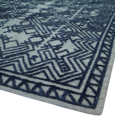 Blue and silver Hand carved Design Traditional Medallion Hand knotted 10x14 wool Area Rug - The Rug Decor