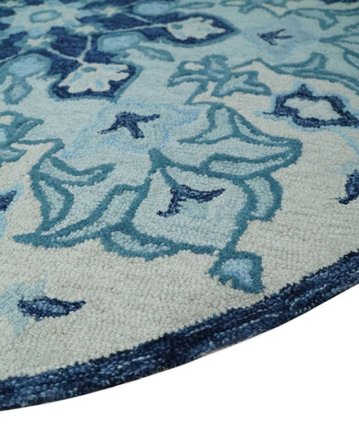 Blue, Aqua and Ivory Hand Tufted Medallion Wool Area Rug - The Rug Decor
