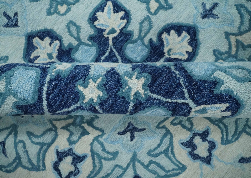 Blue, Aqua and Ivory Hand Tufted Medallion Wool Area Rug - The Rug Decor