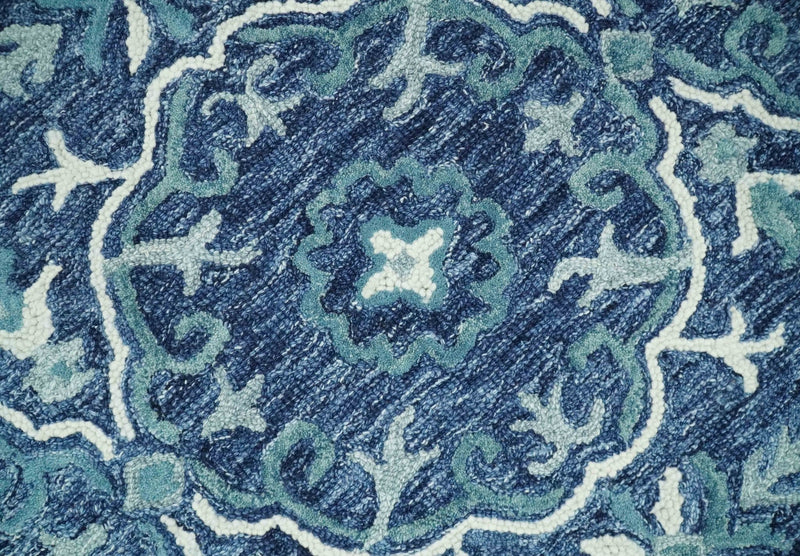 Blue, Aqua and Ivory Round Rug 3x3, 4x4, 5x5, 6x6, 8x8, 9x9 Feet Hand Tufted Wool - The Rug Decor