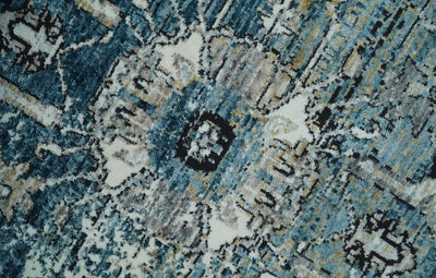 Blue, Beige and Black Antique Finish, Vintage look, Art Silk Area Rug, Living Room Rug | TRDMM1 - The Rug Decor