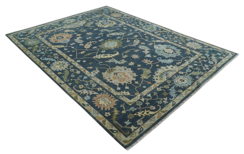 Blue, Beige and Green 10.3x13.8 Hand knotted Traditional Oushak Wool Area Rug, Kids, Living Room and Bedroom Rug - The Rug Decor