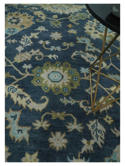 Blue, Beige and Green 8x10 Hand knotted Traditional vintage Oushak Wool Area Rug - The Rug Decor
