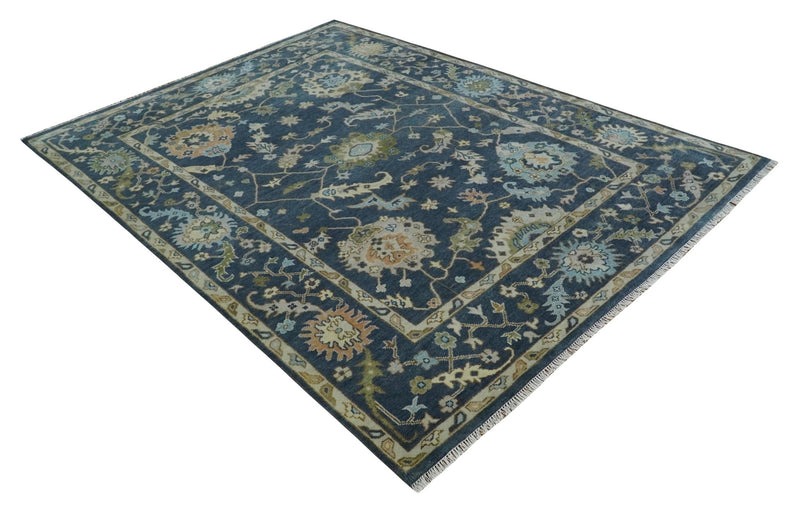 Blue, Beige and Green 9x12 Hand knotted Traditional Oushak Wool Area Rug - The Rug Decor