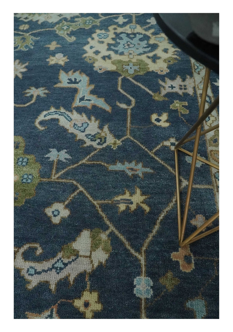 Blue, Beige and Green 9x12 Hand knotted Traditional Oushak Wool Area Rug - The Rug Decor