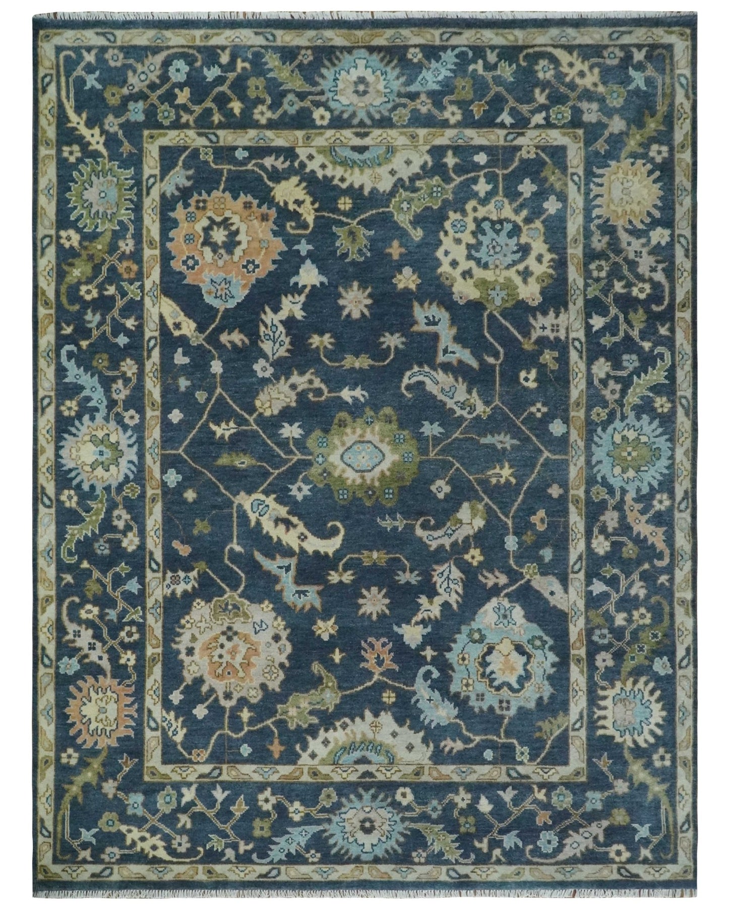 Blue, Beige and Green 9.3x11.10 Traditional vintage Oushak Wool Rug ...