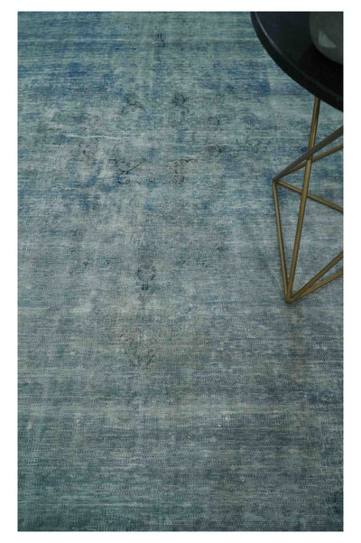 Blue Fine Hand Knotted Distressed Antique Finish 8x11 Wool Area Rug - The Rug Decor