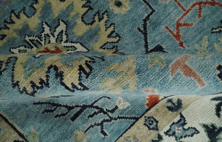 Blue, Ivory and Beige 8x10 and 9x12 Hand knotted Traditional Oushak Wool Area Rug - The Rug Decor