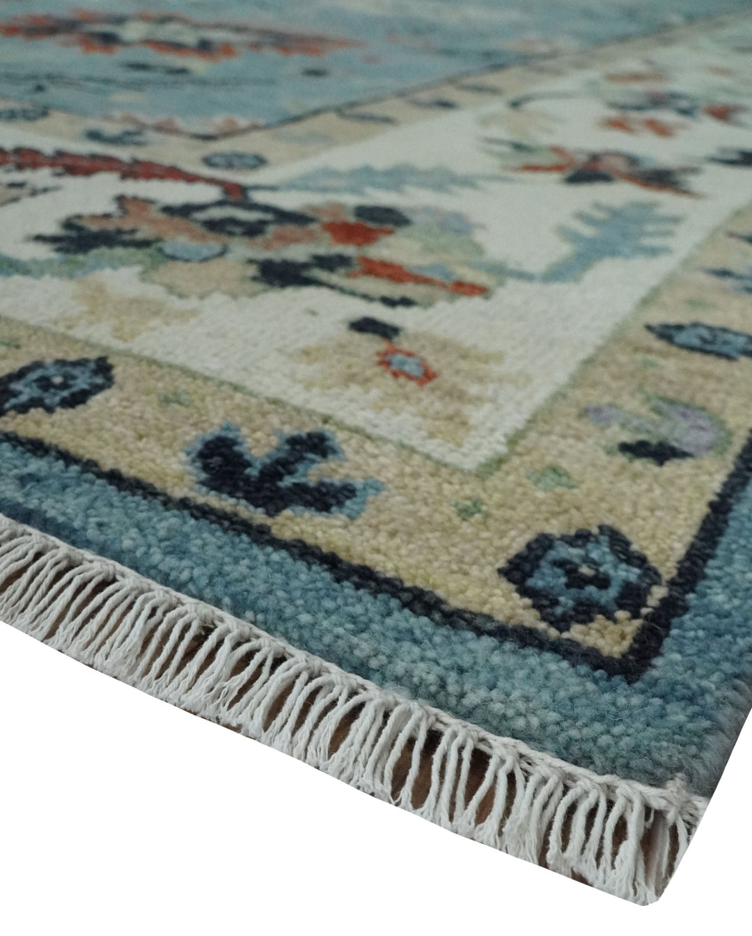 Blue, Ivory and Beige 8x10 and 9x12 Hand knotted Traditional Oushak Wool Area Rug - The Rug Decor