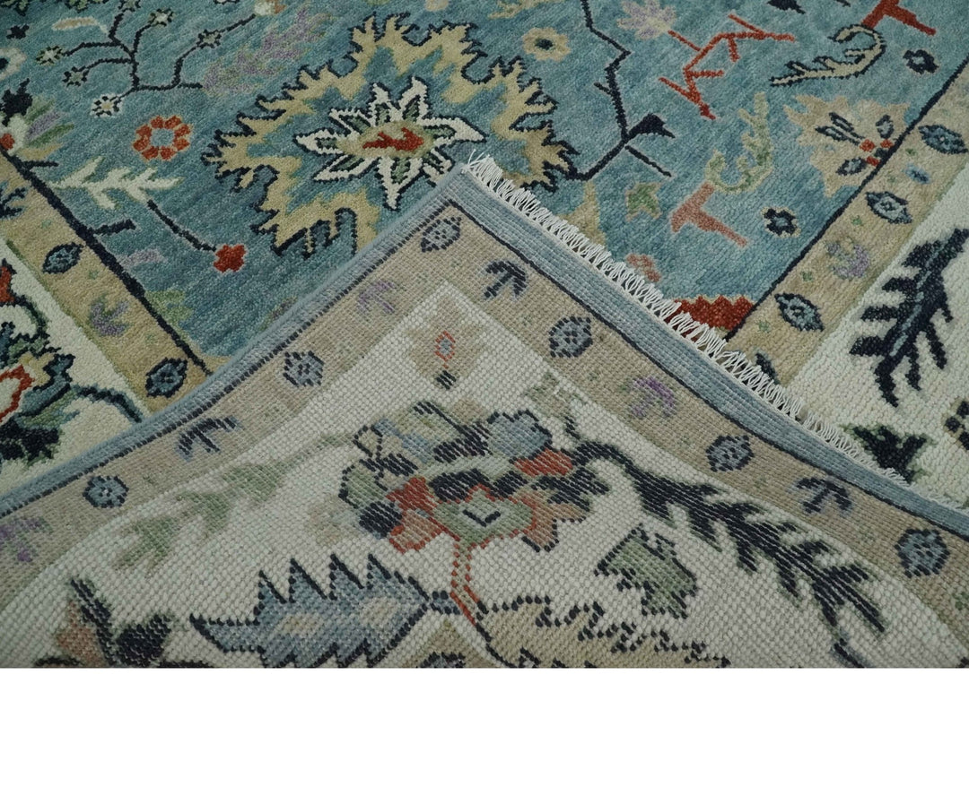 Blue, Ivory and Beige 8x10 and 9x12 Hand knotted Traditional Oushak Wool Area Rug - The Rug Decor