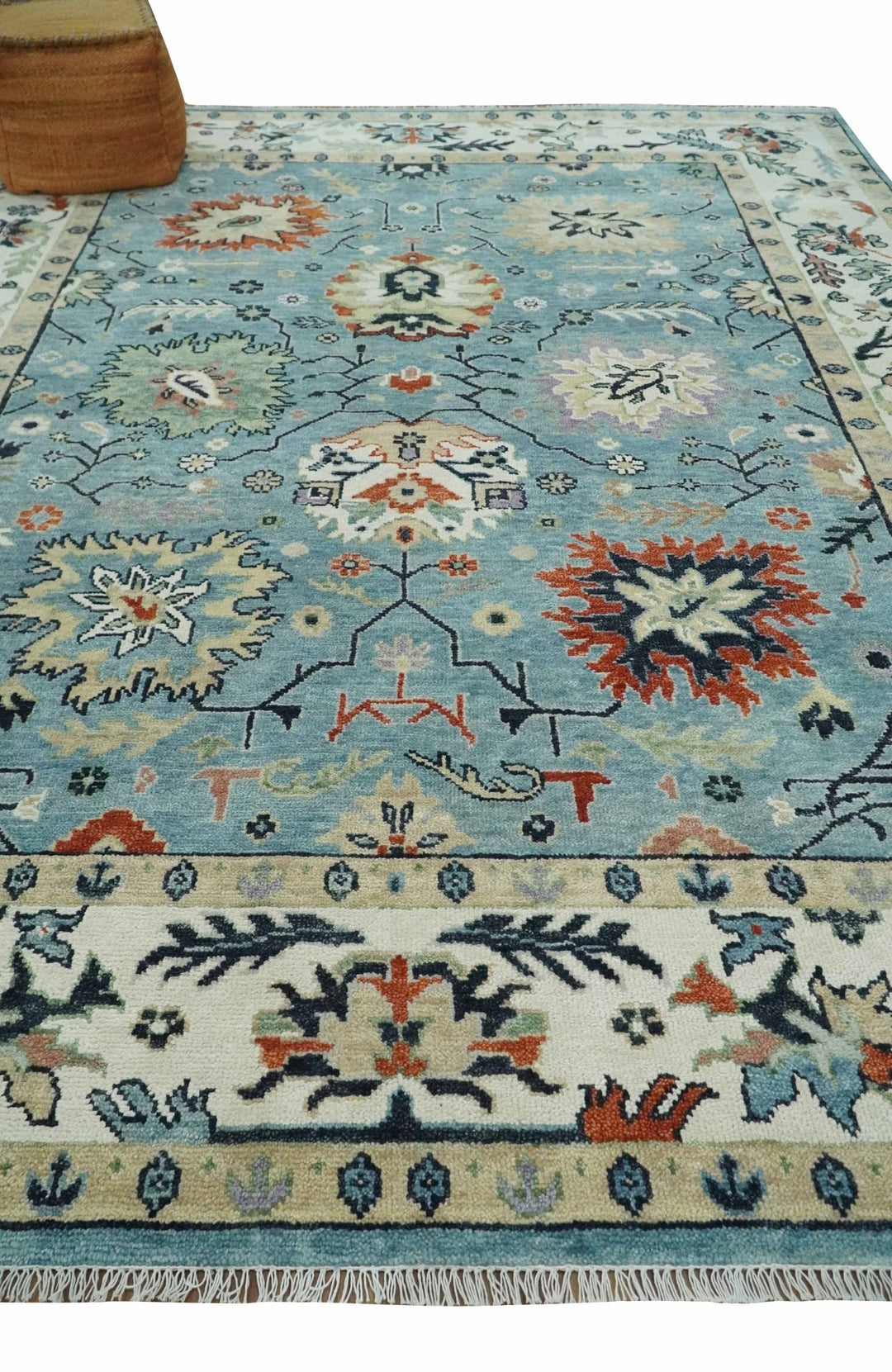 Blue, Ivory and Beige 8x10 and 9x12 Hand knotted Traditional Oushak Wool Area Rug - The Rug Decor