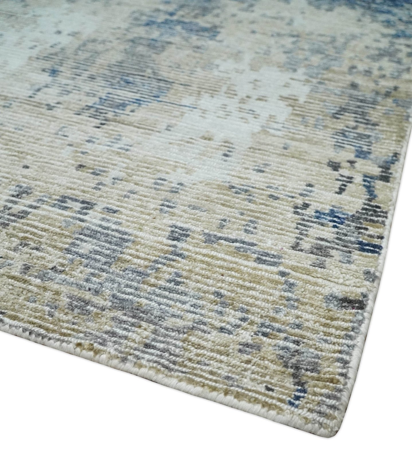 Blue, Ivory and Beige Hand Knotted Abstract 8x10 Bamboo Silk Area Rug | TRD2911 - The Rug Decor