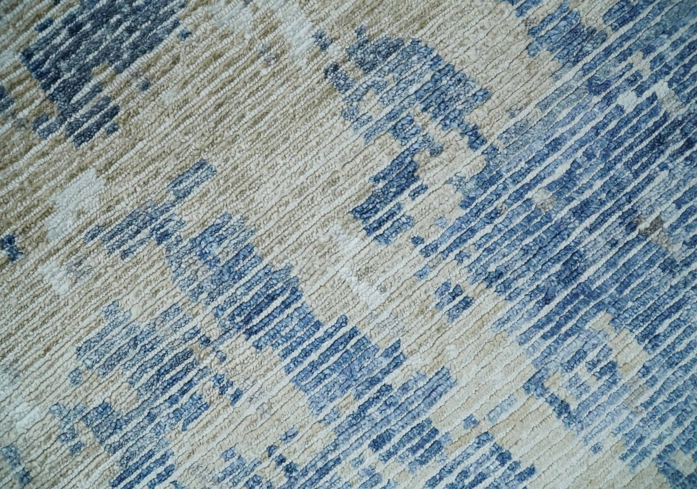 Blue, Ivory and Beige Hand Knotted Abstract 8x10 Bamboo Silk Area Rug | TRD2911 - The Rug Decor