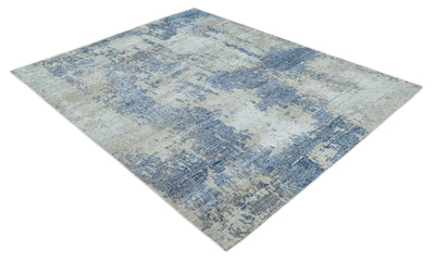 Blue, Ivory and Beige Hand Knotted Abstract 8x10 Bamboo Silk Area Rug | TRD2911 - The Rug Decor