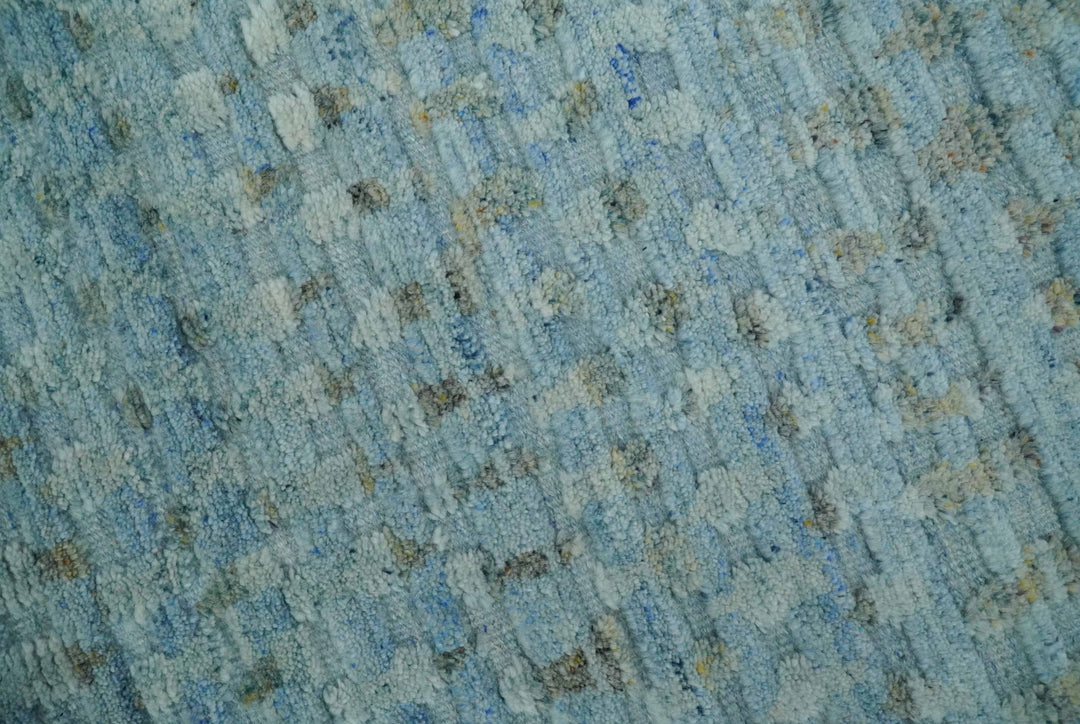 Blue, Ivory and Brown Hand carved Texture Hand Knotted 9x12 Wool Area Rug - The Rug Decor