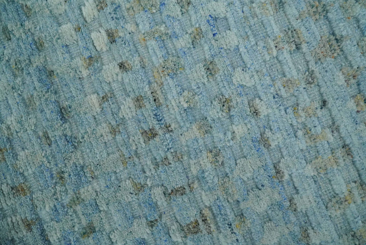 Blue, Ivory and Brown Hand carved Texture Hand Knotted 9x12 Wool Area Rug - The Rug Decor