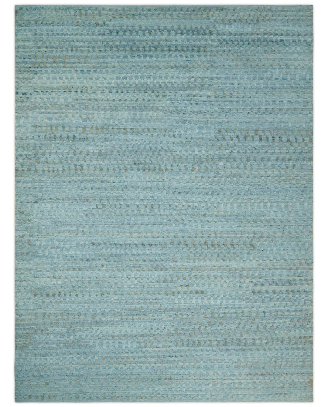 Blue, Ivory and Brown Hand carved Texture Hand Knotted 9x12 Wool Area Rug - The Rug Decor